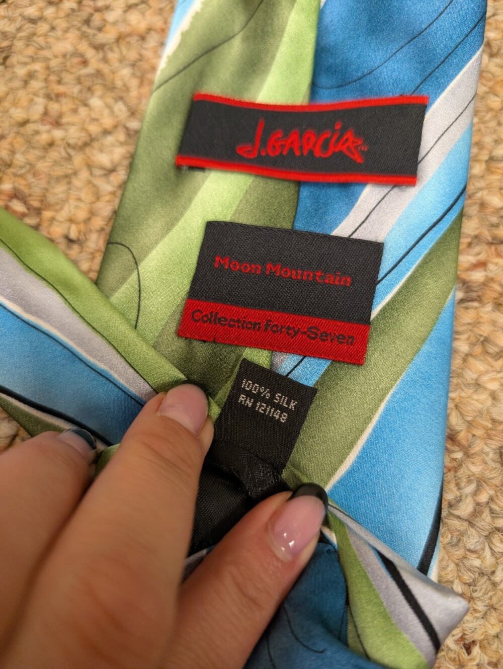 J. Garcia Moon Mountain Collection 47 Silk Tie Blue Green Abstract - Picture 6 of 6